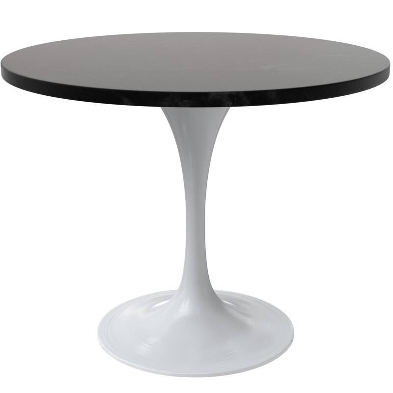 LeisureMod Verve 36" Round Dining Table with MDF Wood TableTop and White Steel Base for Kitchen & Dining Room