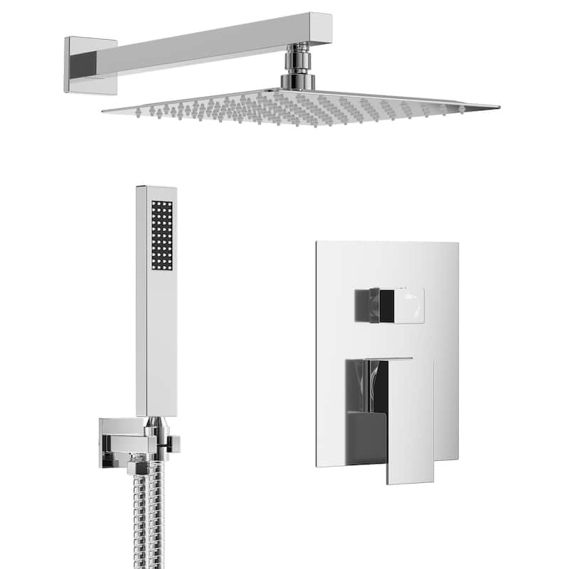 GRANDJOY Shower System 10" High Pressure Rainfall Shower Head with Handheld Spray Combo - Chrome