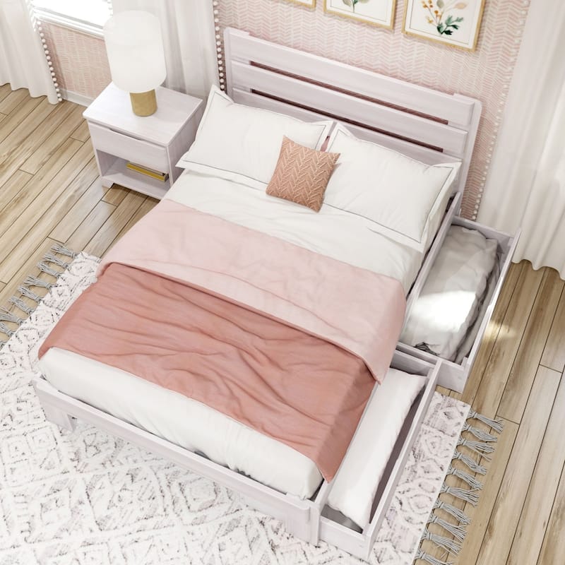 Max and Lily Farmhouse Full Bed w/ Plank Headboard and Storage Drawers