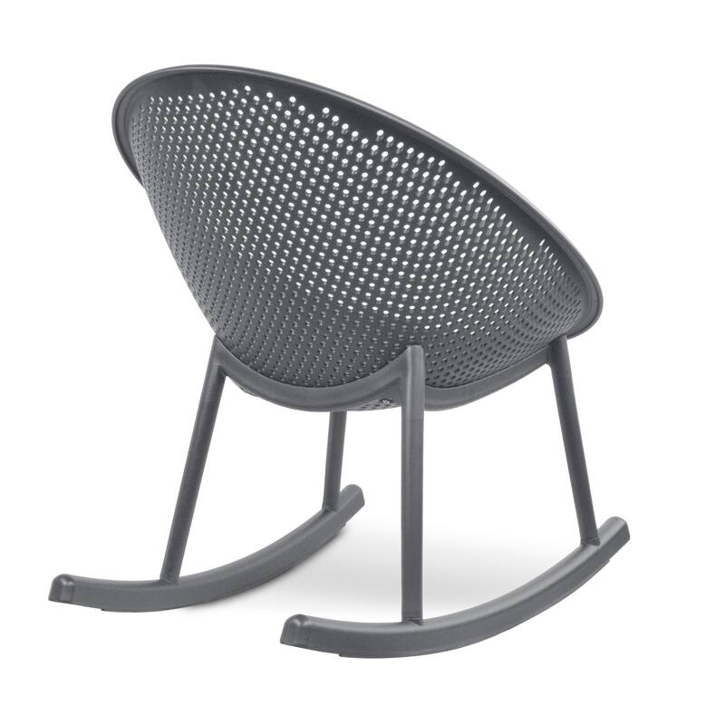 Mid-Century Modern Plastic Rocking Lounge Chair Plastic Legs with Breathable Perforated Egg Shaped Seat for Indoor/Outdoor Use