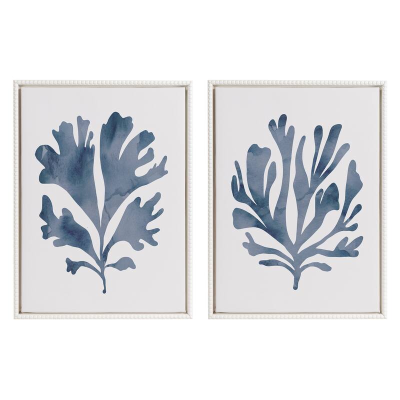 Sylvie Beaded Neutral Blue 1 2 Canvas Set by Creative Bunch Studio - 2 Piece Set 18x24 - Ivory