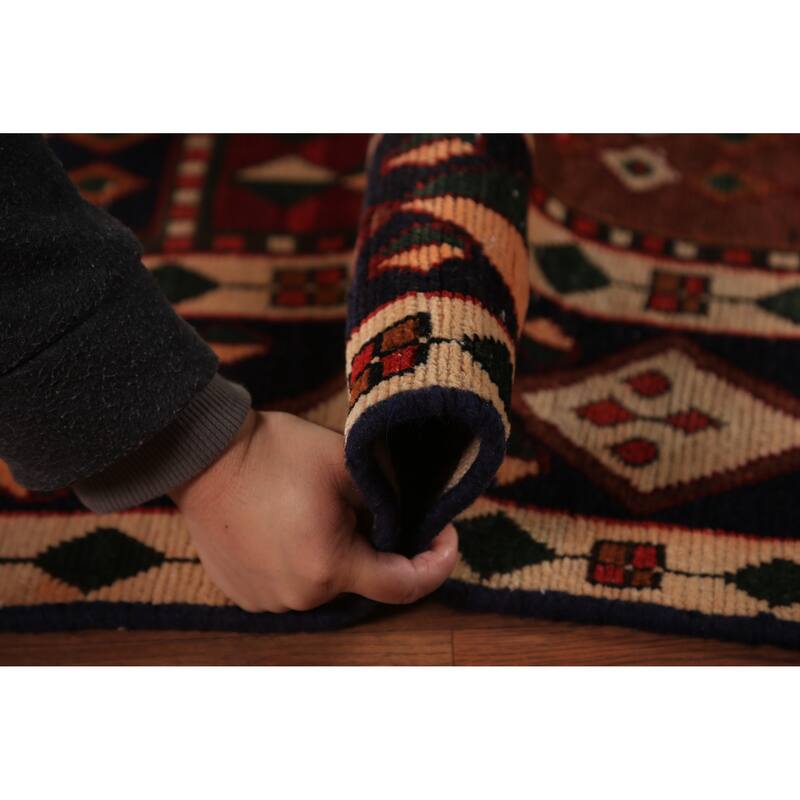 Red Geometric Bakhtiari Persian Vintage Rug Handmade Wool Carpet - 6'9" x 9'4"