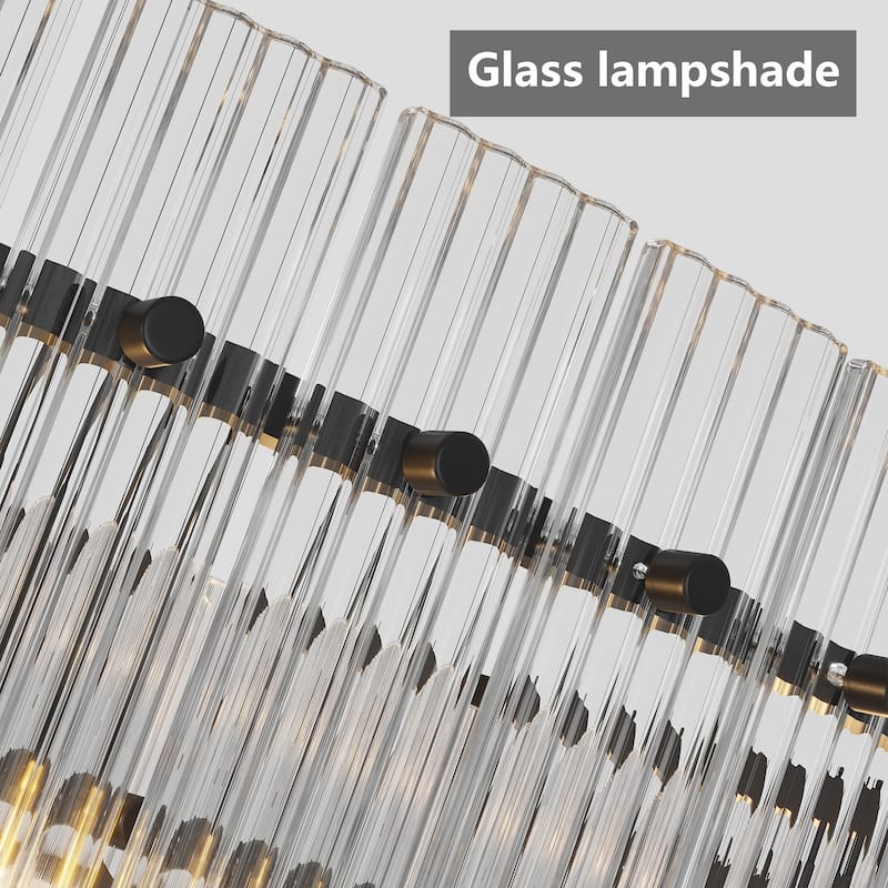 Anmytek 37 Inch Black 2-Tier 8-Light Water Ripple Crystal Chandelier for Dining Room Living Room - 37 Inch