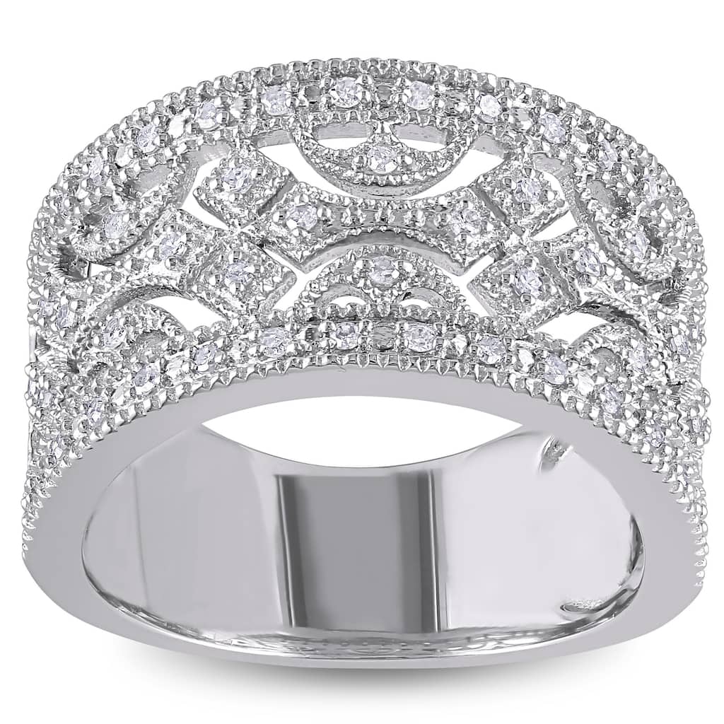 Miadora Sterling Silver 1/4ct TDW Vintage Diamond Anniversary Band