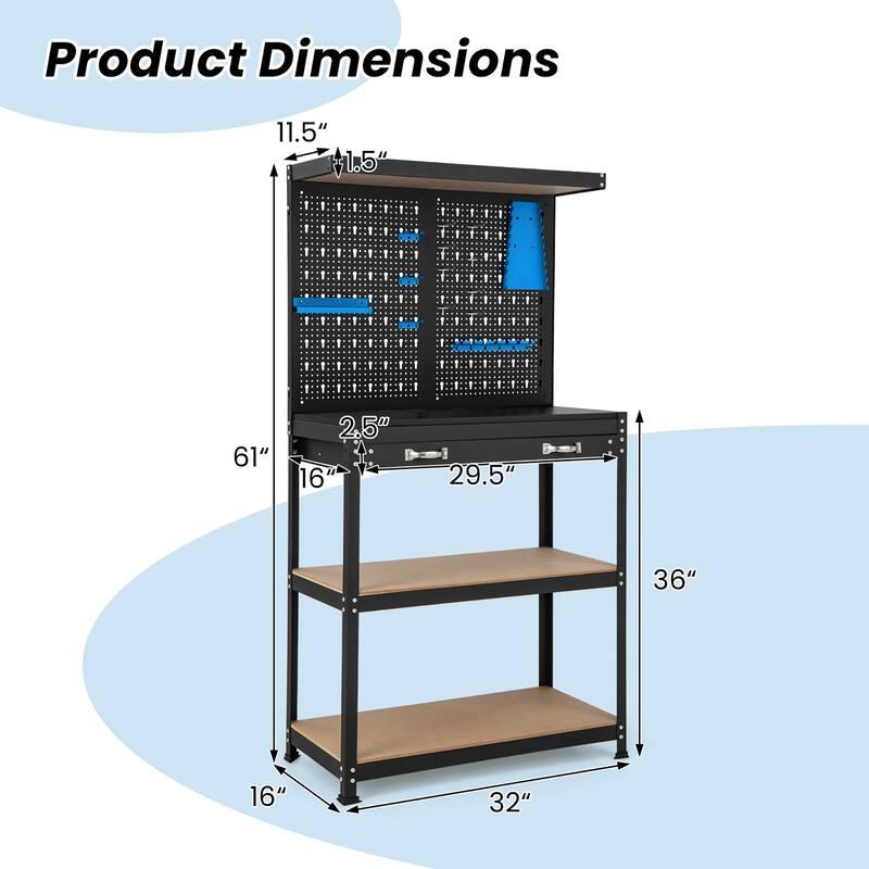 Gymax Multi-use Workbench w/ 2 Shelves Heavy-Duty Work Table Tool
