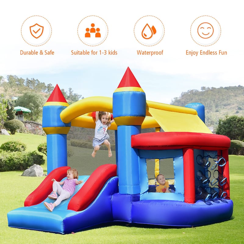 Gymax Inflatable Bounce House Castle Slide Bouncer Kids Basketball