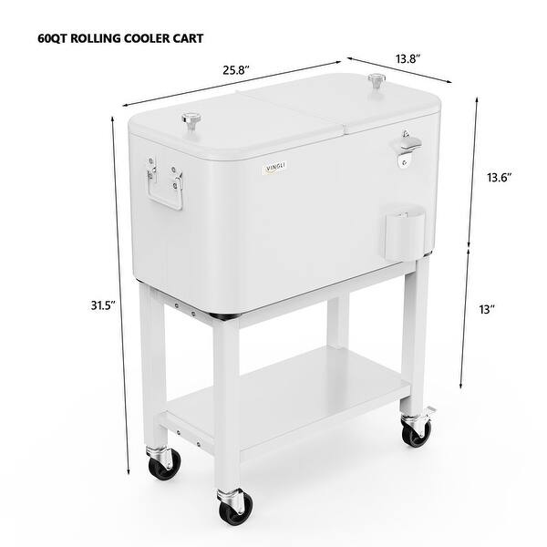 dimension image slide 1 of 2, 60 QT Detachable Outdoor Cooler Cart - 60qt
