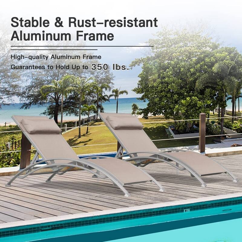 Domi Outdoor Living Aluminum Patio Chaise Lounge Set – Curved Design, Adjustable Positions, and Durable Construction - N/A