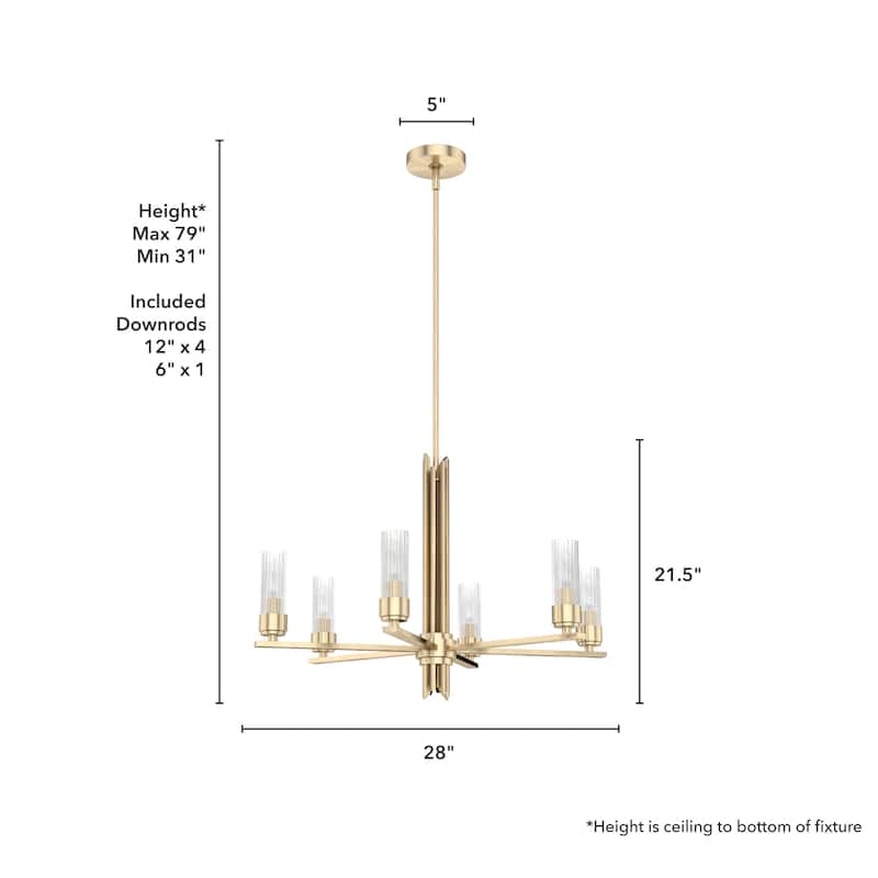 Hunter Gatz Ribbed Glass Chandelier - Dining Room, Kitchen Island, Entry - Glam, Contemporary, Transitional