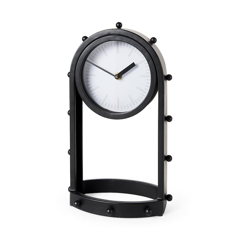 Marian Tall Black Metal Studded Table Clock - 7.4"W x 5.7"D x 12.9"H - Black