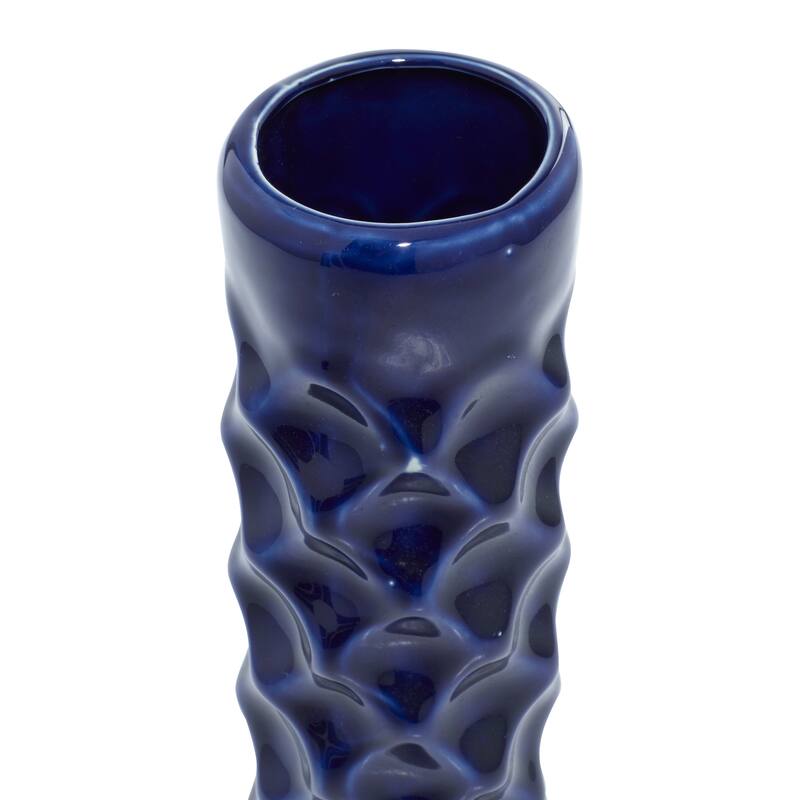 CosmoLiving by Cosmopolitan Sleek Ceramic Glam Vase with Varying Patterns (Set of 3) - Silver, Gold, Dark Blue, White