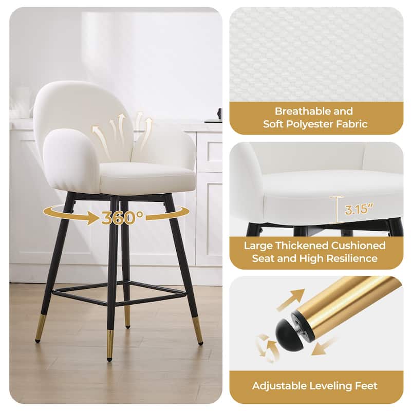 Upholstered Swivel Counter Stools with Arms Set of 2 - 38.6"H * 22.83"W * 22.83"D