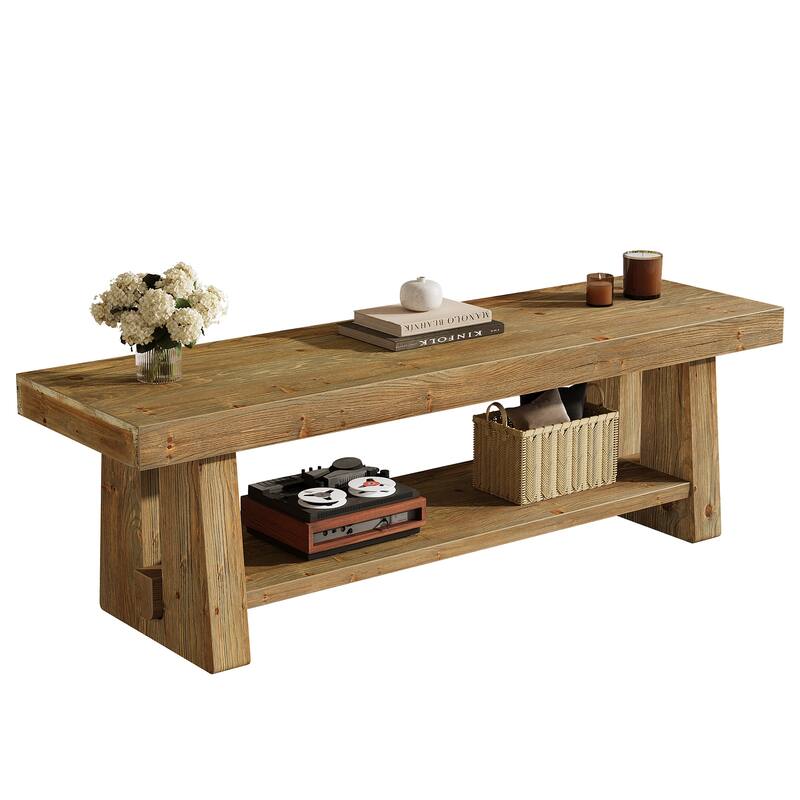 63-Inch Solid Wood TV Stand, 2-Tier Farmhouse Entertainment Center