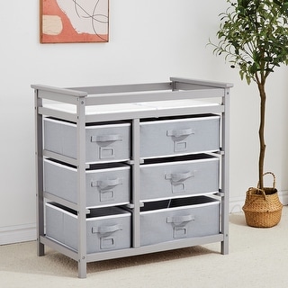 Baby Changing Table, Baby Changing Station Dresser with 6 Storage Drawers and Pad