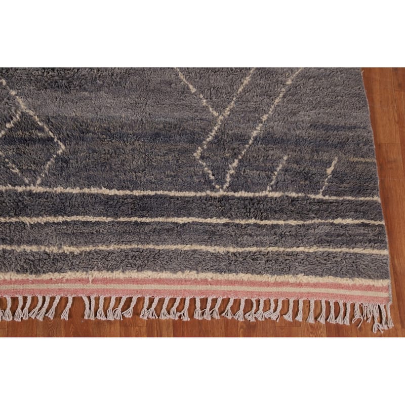 Geometric Moroccan Large Oriental Area Rug Hand-Knotted Wool Carpet - 9'11" x 14'8"