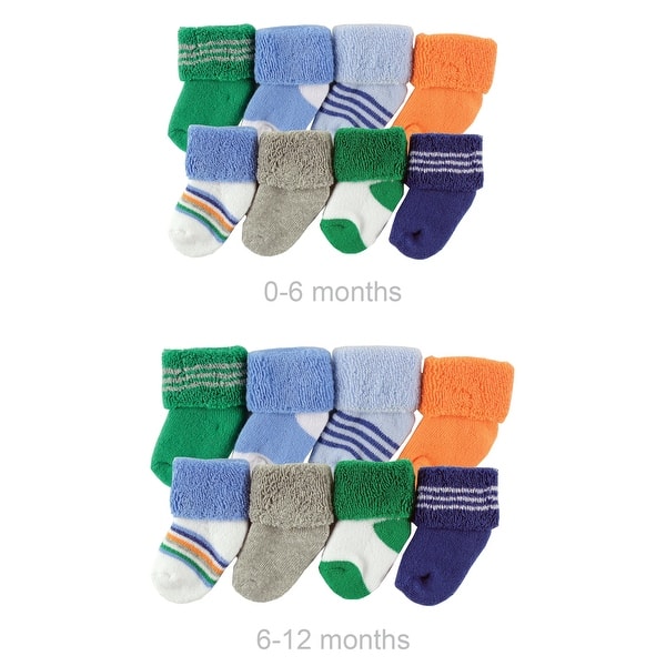 slide 1 of 1, Luvable Friends Infant Boy Grow with Me Cotton Terry Socks, Blue Green, 0-6 and 6-12 Months - Blue Green 16-Pack 0-6 and 6-12 Months - Blue Green 16-Pack