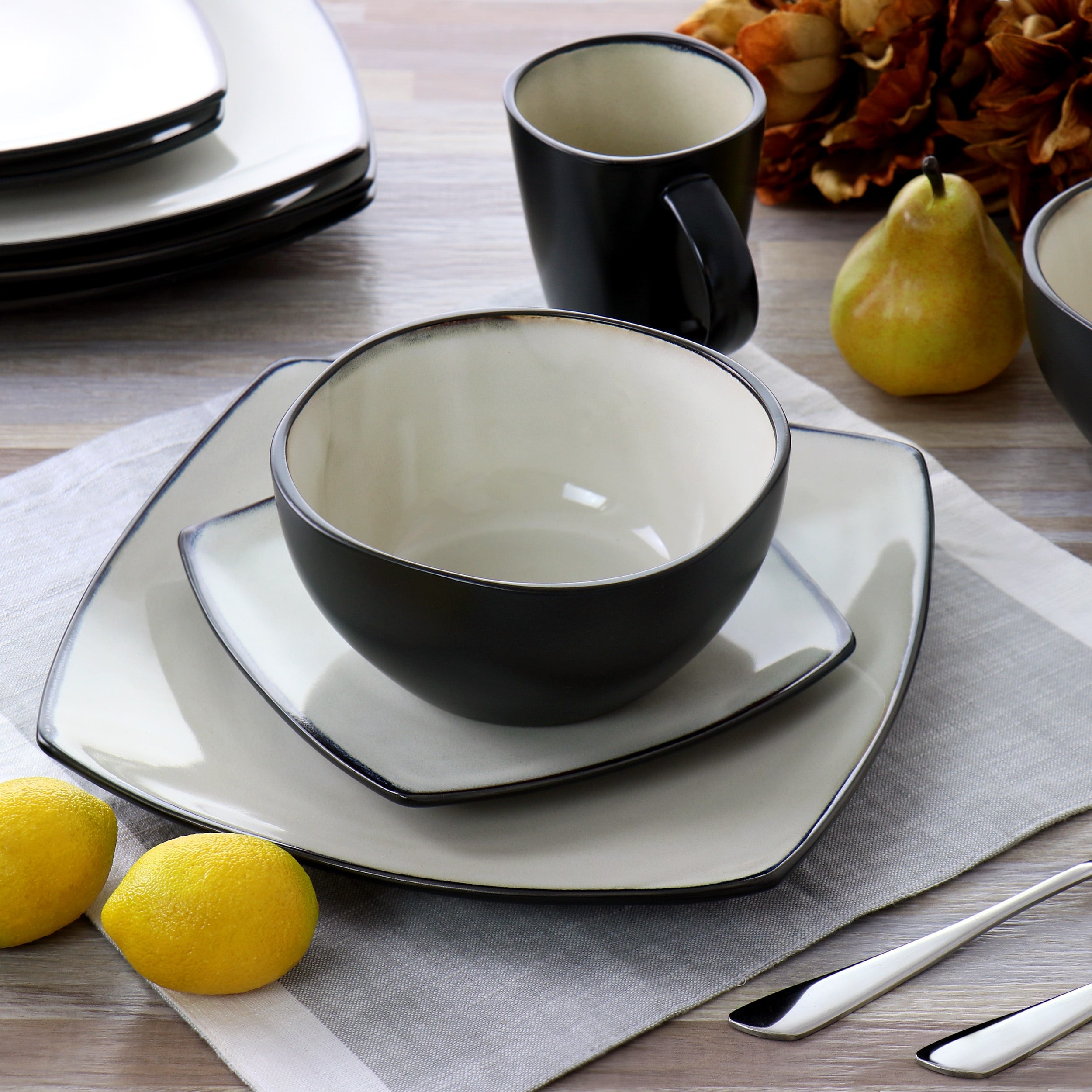 Gibson Elite Soho Lounge 16pc Square Stoneware Dinnerware Set in