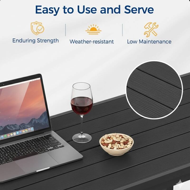 43" Aluminum Patio Coffee Table, Modern Black Rectangle Table