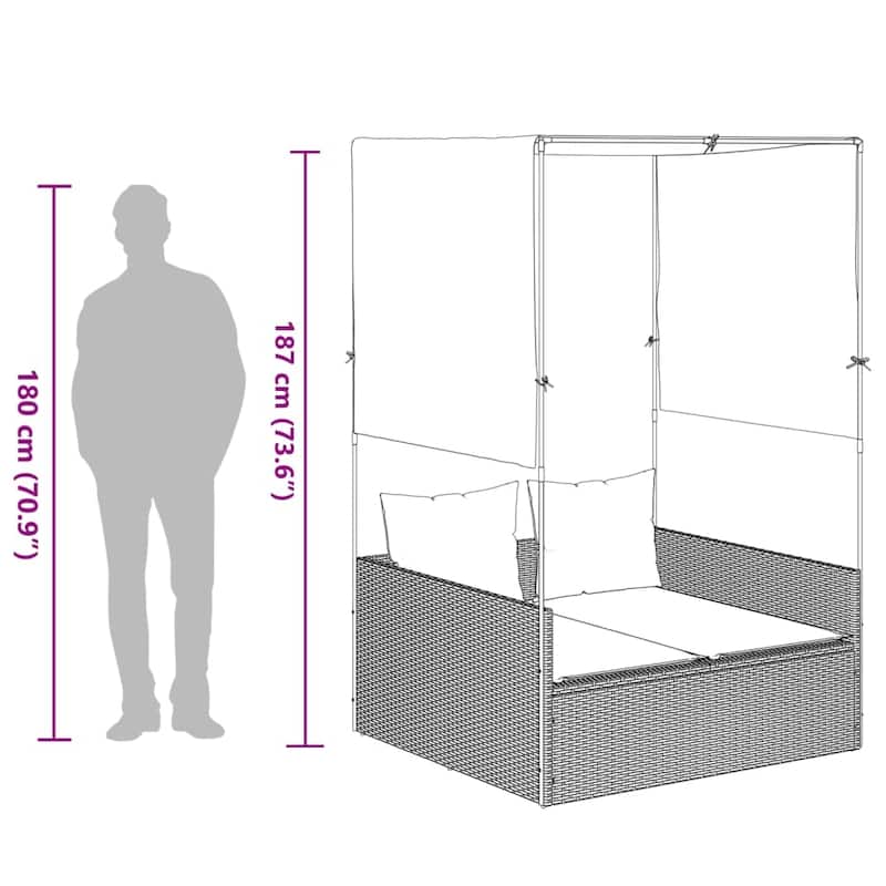 vidaXL Double Sun Lounger Grey PE rattan, powder-coated steel, polyester - 43.3 x 46.5 x 73.6