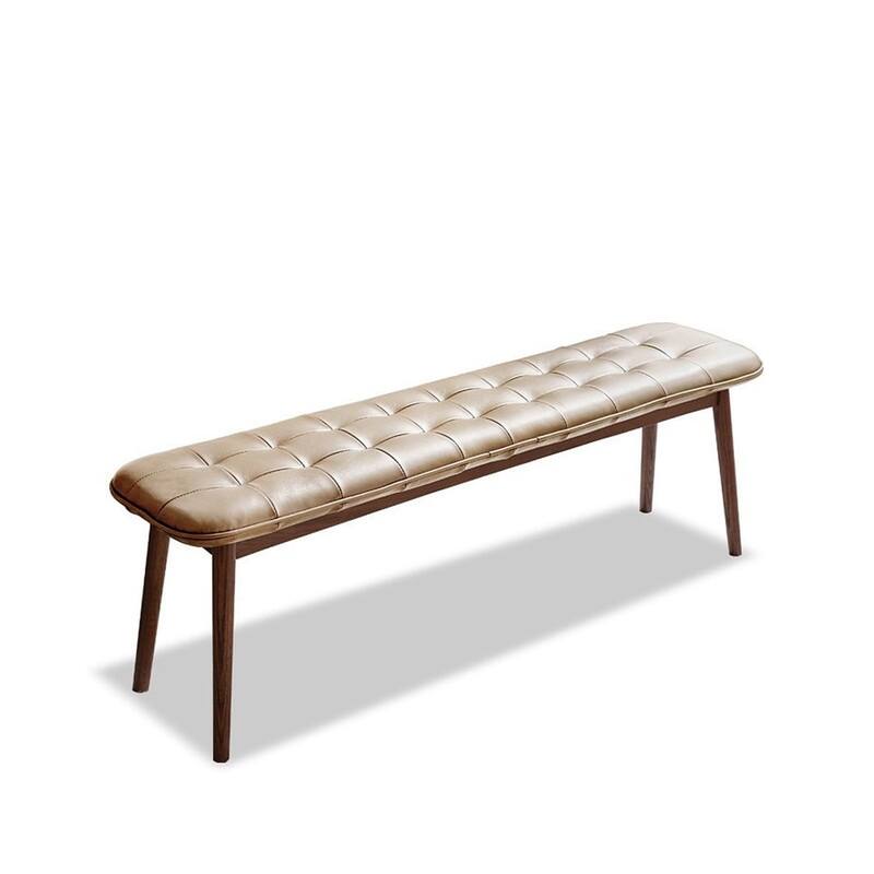 Natural Oak Wood for Dining Bench Table Bench for Living Room With Leather Cushion