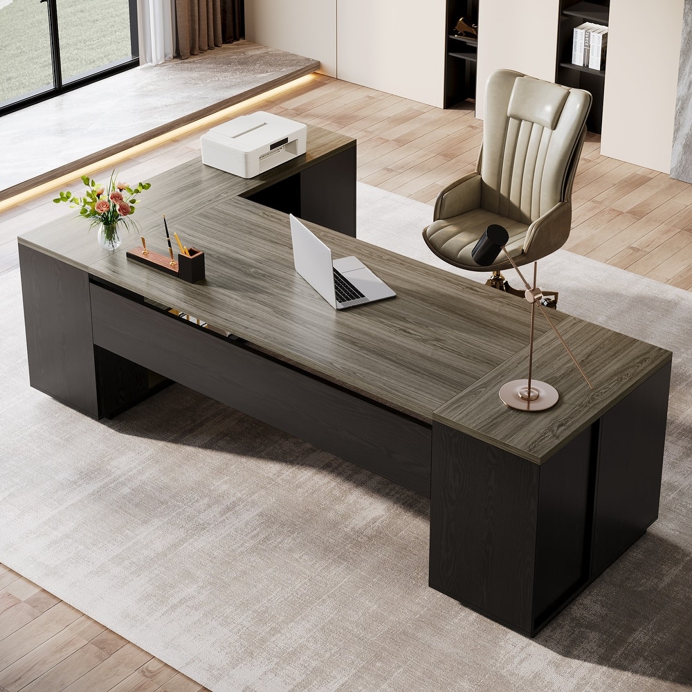 86'' L-Shaped Corner Executive Desk with File Drawers for Home Office