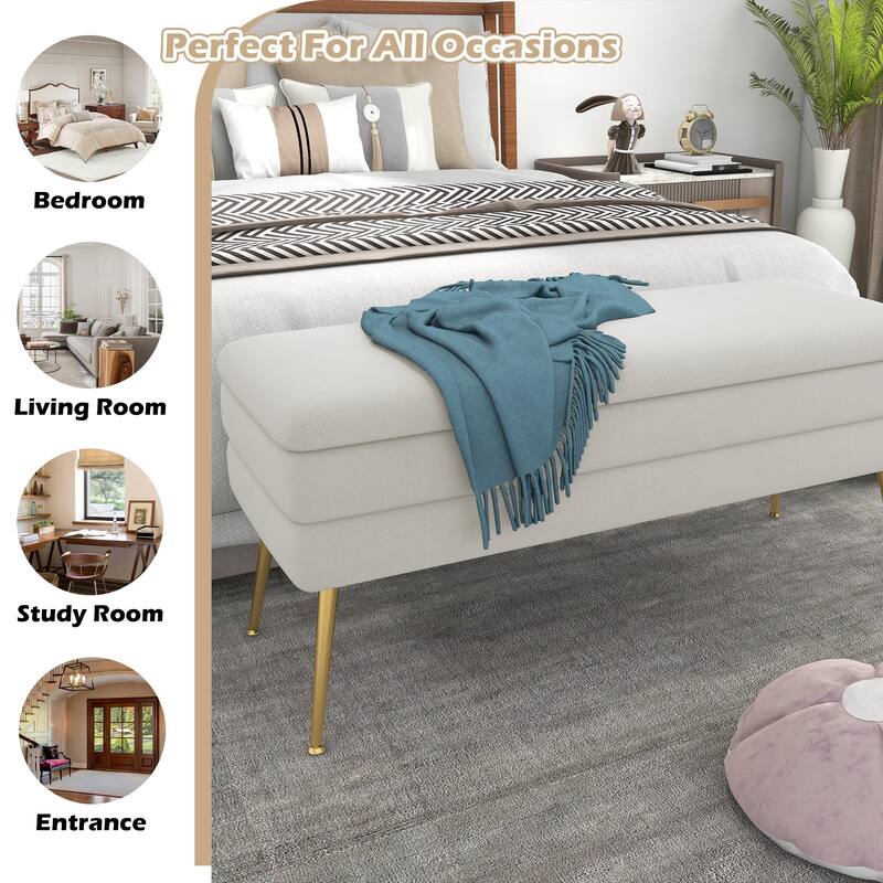 Modern Velvet Storage Bench Upholstered Ottoman