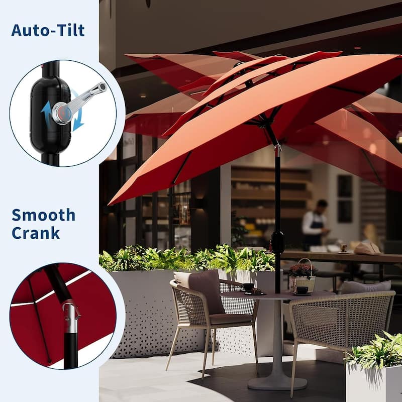 3-Tier 10Ft Patio Umbrella, Easy Crank and Push Button Tilt for Pool, Deck, Yard, Garden (No Base)