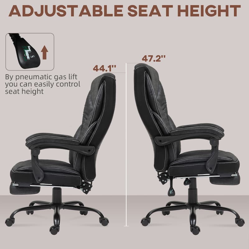 Big Tall Executive Office Chair with Footrest Ergonomic High Back Reclining Swivel Adjustable Height Black
