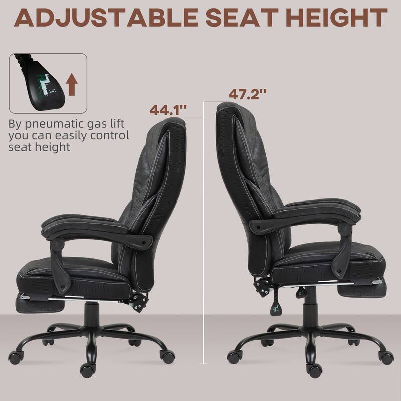 Black Vintage Ergonomic Chair Desk Chair with Footrest, Reclining Swivel Chair with High Back and Adjustable Height