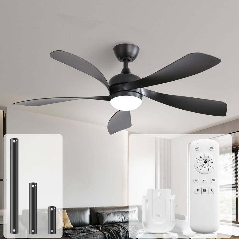 Sofucor 45/52 Inch Ceiling Fan with Remote & Lights Quiet DC Motor 5 Blade High CFM Modern Fan - 52'' Remote Control - Black