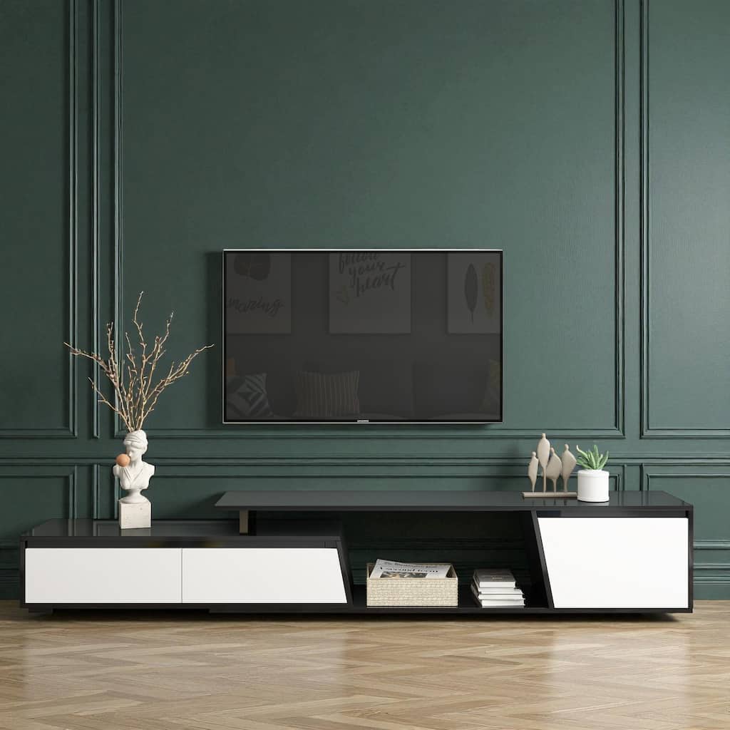 Modern 70.7''-107'' Extendable TV Stand for TVs up to 100'', Minimalist Rectangle Media Console with 2 Drawers & 1 Cabinet