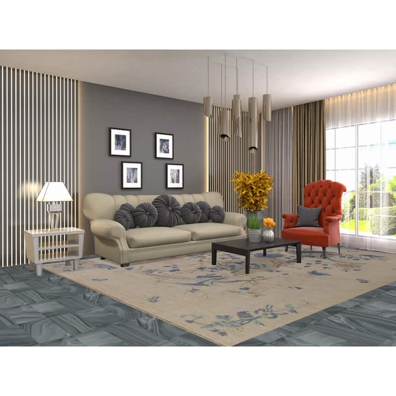 Hand Knotted Oriental 100% Wool Carpet Traditional Floral Beige & Ivories Art Deco Area Rug - 11' 8'' X 8' 11''