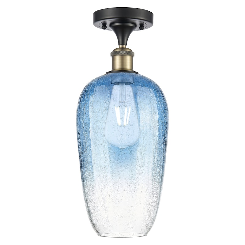 Innovations Lighting 516-1C-16-7 Brookhaven Flute Semi-Flush - Black Antique Brass / Sapphire Blue