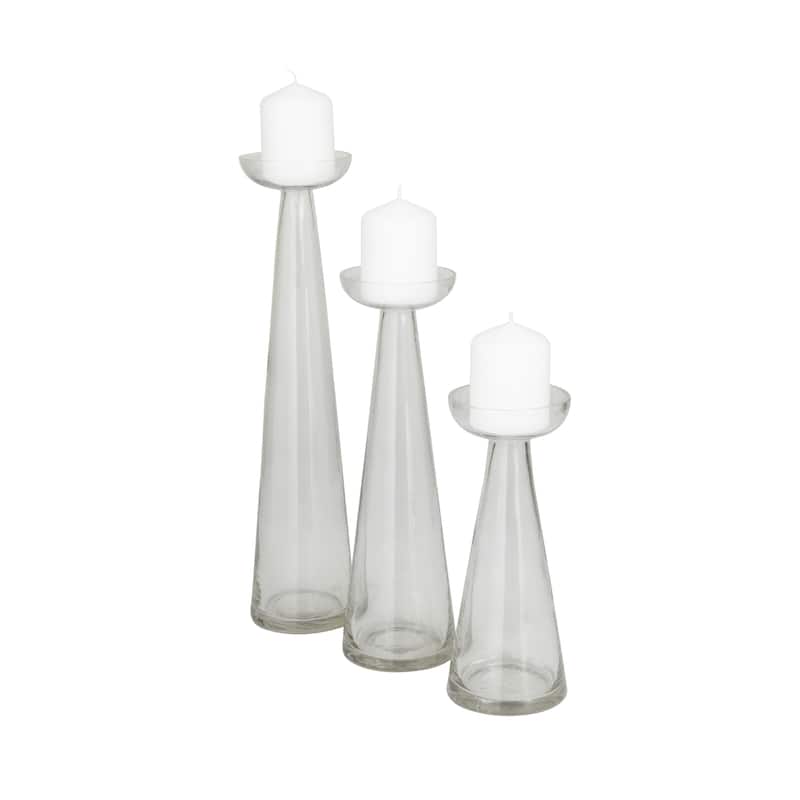 Glass Tapered Cone Candle Holder with Rounded Candle Plates - Set of 3 Green, Gold, Clear - Roche River Decor