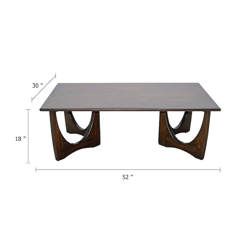 Natra Coffee Table, 52 Inch Rectangular, Sculpted Solid Wood Dark Brown