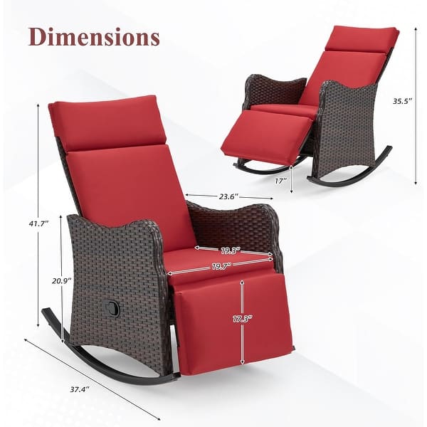 dimension image slide 2 of 3, Outdoor Recliner Rocking Chairs with Soft Removable Cushions and Footrests - One Chair