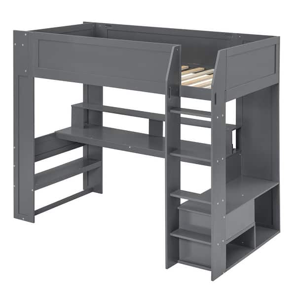 slide 2 of 27, All-in-one Gaming Loft High Bed with Desk, Lights, Ports, Shelf, Gray Dark Gray - Twin