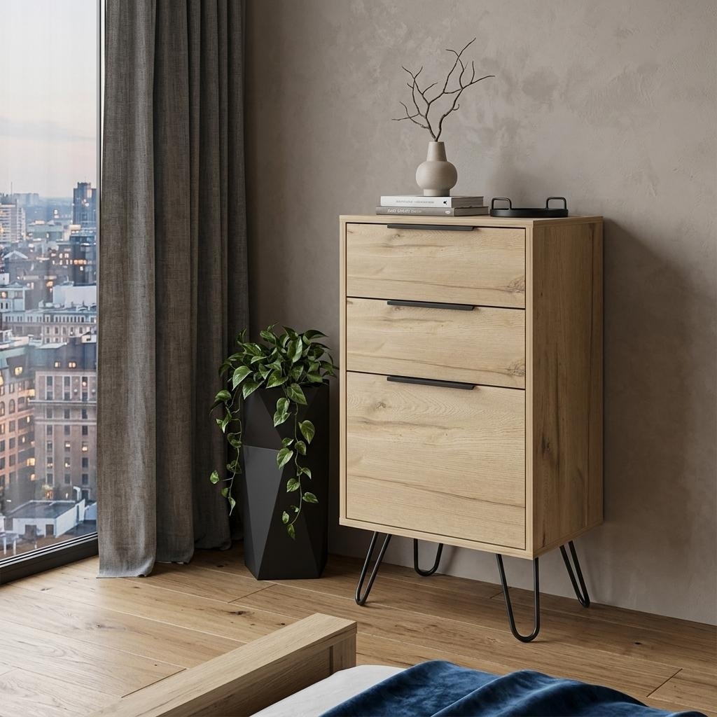 HomeRoots 18" Natural Wood Three Drawer Dresser