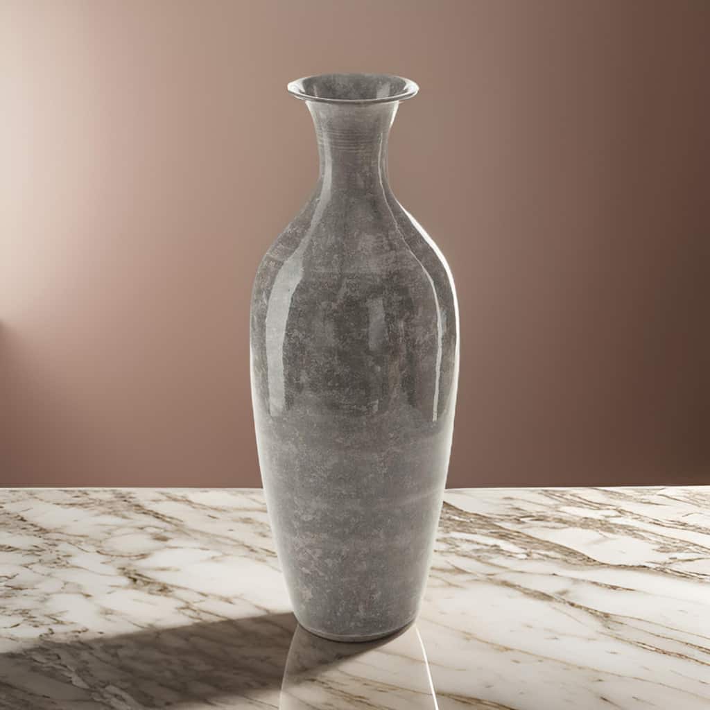 Rock 16 Inch Vintage Flower Vase, Home Decor, Antique Gray Metal Finish