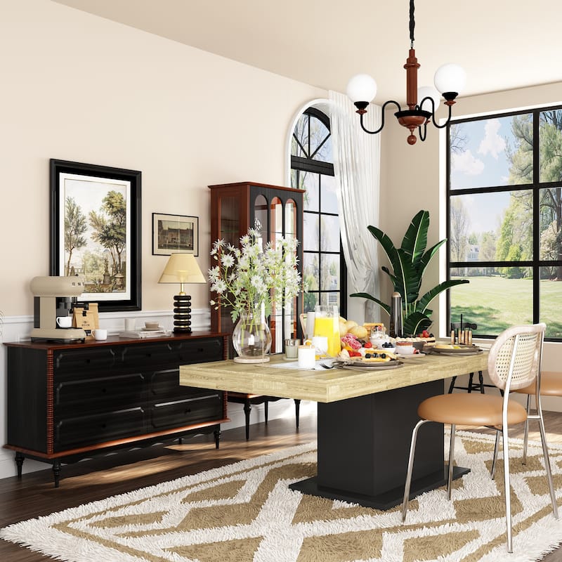 63”–78.7” Extendable Dining Table, Modern Wood Conference Table Convertible Office Desk & Meeting Table