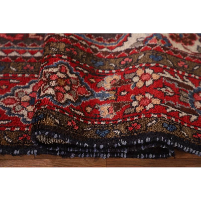 Hamedan Persian Vintage Rug Hand-Knotted Geometric Wool Carpet - 5'1"x 10'3"
