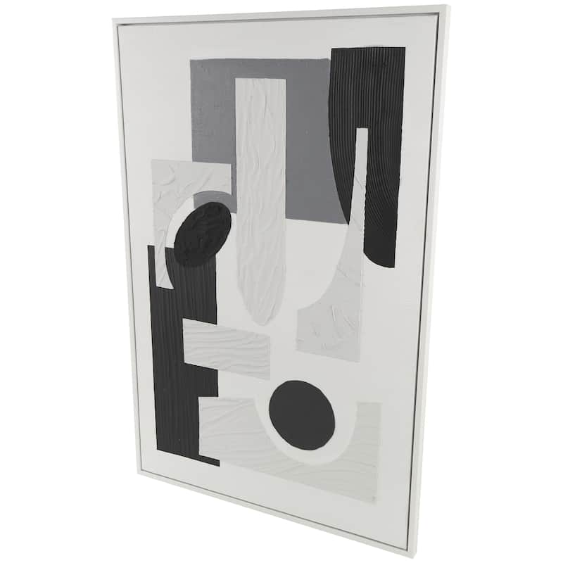 Canvas Geometric Textured Framed Wall Art with Various Shapes and White Accents - Black or White - Roche River Decor