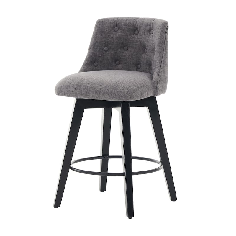 Modern Linen Swivel Bar Stools with Tufted Back,Wood Frame (Set of 2)
