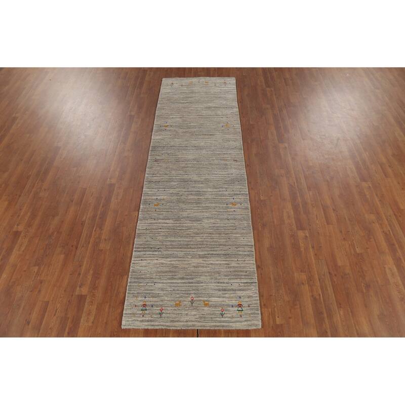 Striped Gabbeh Indian Runner Rug Hand-Knotted Wool Carpet - 2'11"x 9'8"