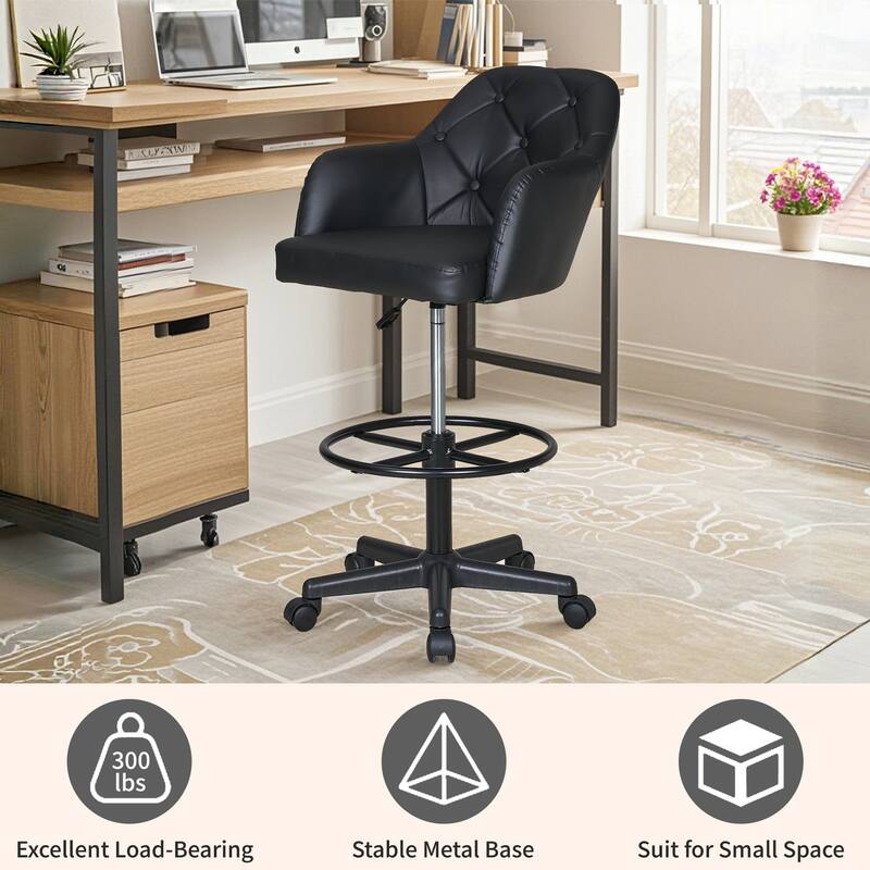 VECELO Swivel Wingback Tilting Drafting Chairs 32.28"-40.16" Adjustable Height Diamond Tufted Back Naihead Home Office Chairs