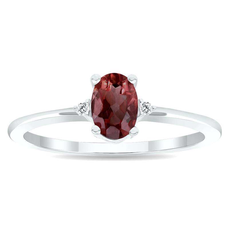 Women's Garnet and Diamond Classic Band in 10K White Gold