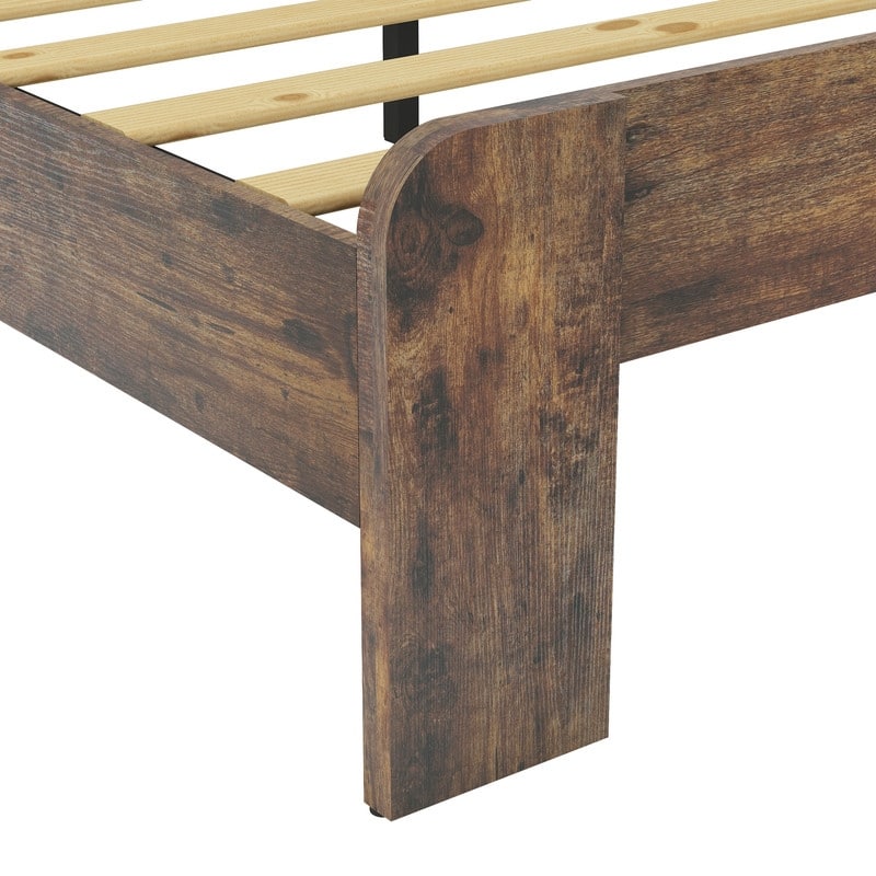Rustic Farmhouse Dark Brown Queen Size Wood Platform Bed Frame for Bedroom