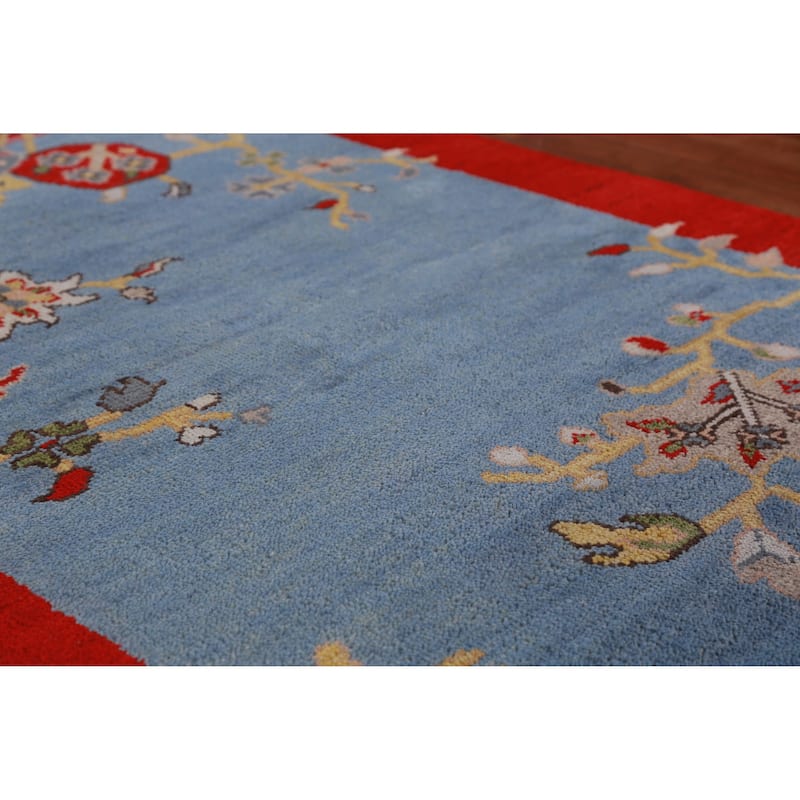 Hand Knotted Oriental 100% Wool Carpet Traditional Floral Navy Blue & Blues Art Deco Area Rug - 5' 10'' X 3' 11''