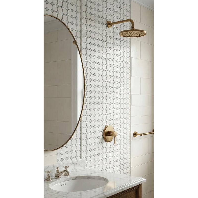 ES STONE - 1 3/4" Thassos White Marble Circle With Dot Mosaic Floor And Wall Tile - Case (10 Sheets)