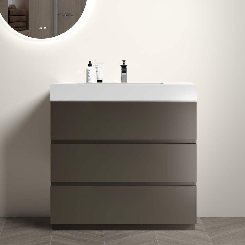 Contemporary 36" Alice Freestanding Bathroom Vanity with Ergonomic Handle-Free Design, Eco-Friendly Construction